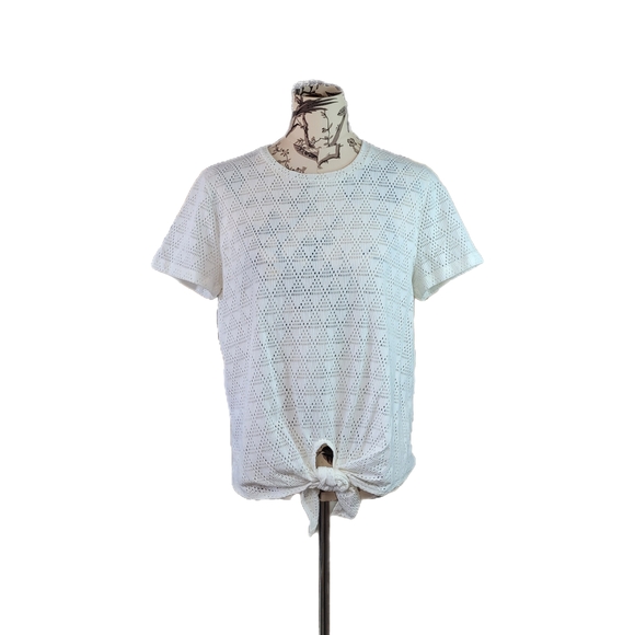 Madewell Size L Texture & Thread White Ivory Eyelet Front Tie Top Beach Boho - Picture 1 of 6